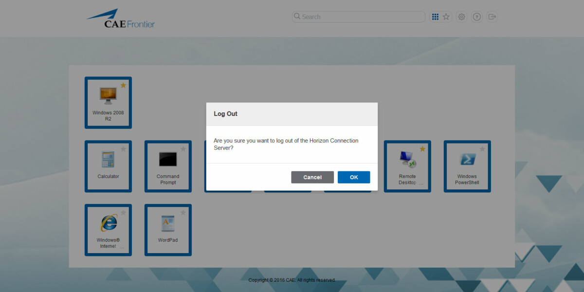 CAE Frontier – VMware Horizon View 7.4.1 Log out