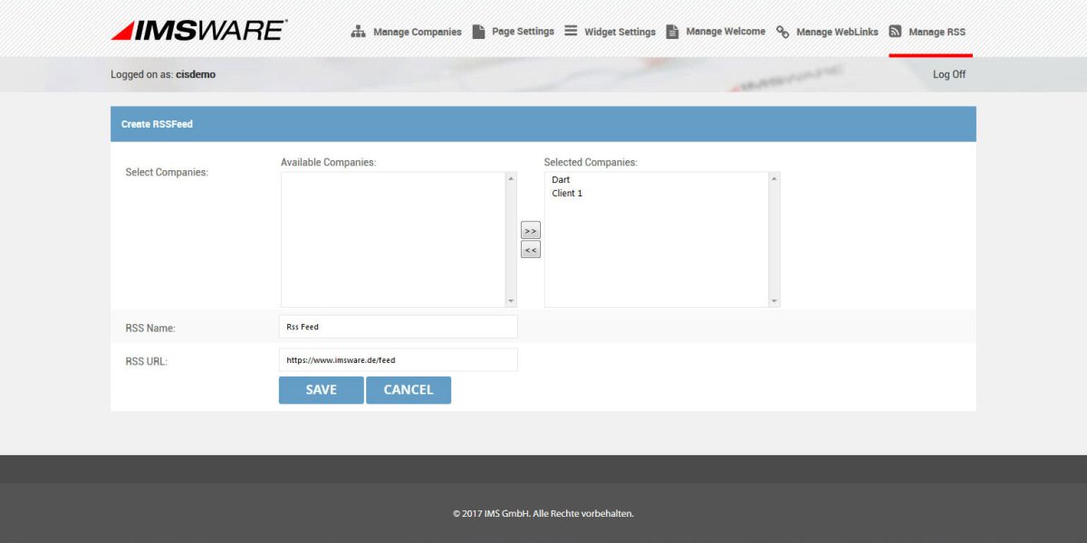 IMSWARE – Interface Admin Page Welcome