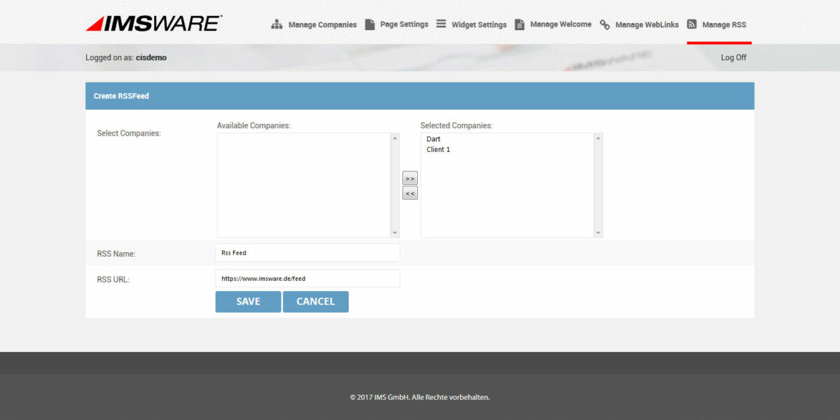 IMSWARE – Interface Admin Page Welcome
