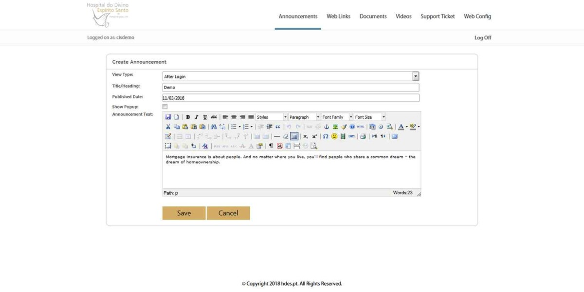 HDES - MS RDWeb Access 2016 - Create Announcements HDES_RDWeb_2016_Create_Annoncement