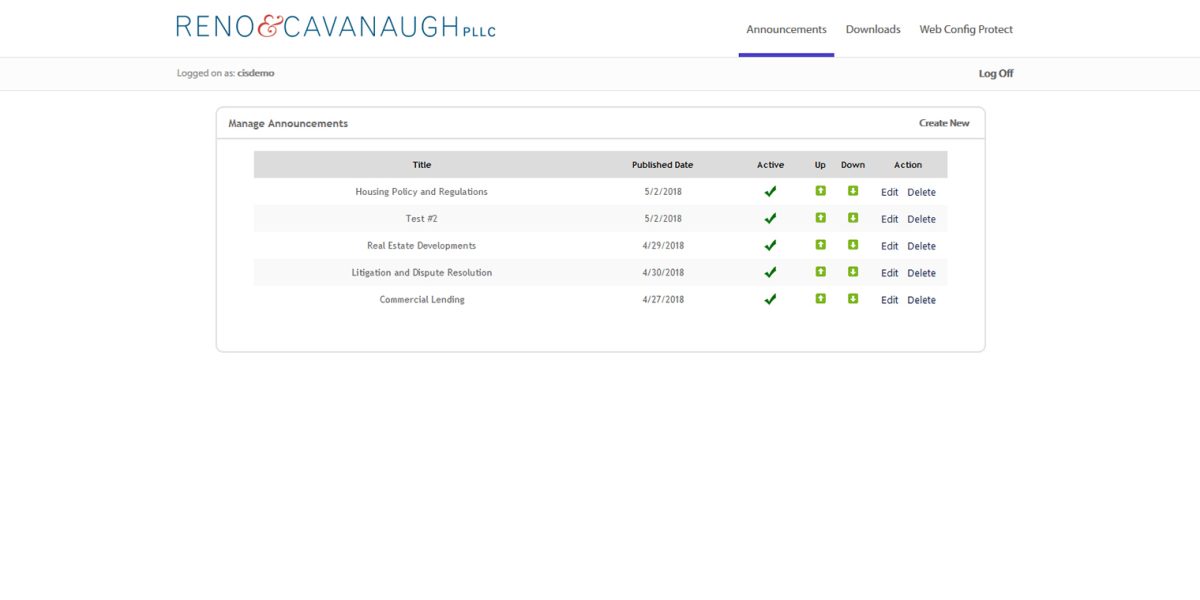 Reno & Cavanaugh – Interface Admin Manage Announcements Reno & Cavanaugh – Interface Admin Manage Announcements