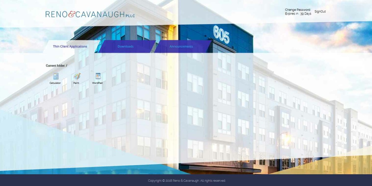 Reno & Cavanaugh – Remote Desktop Web Access 2016 Thin Client Applications reno_After_login