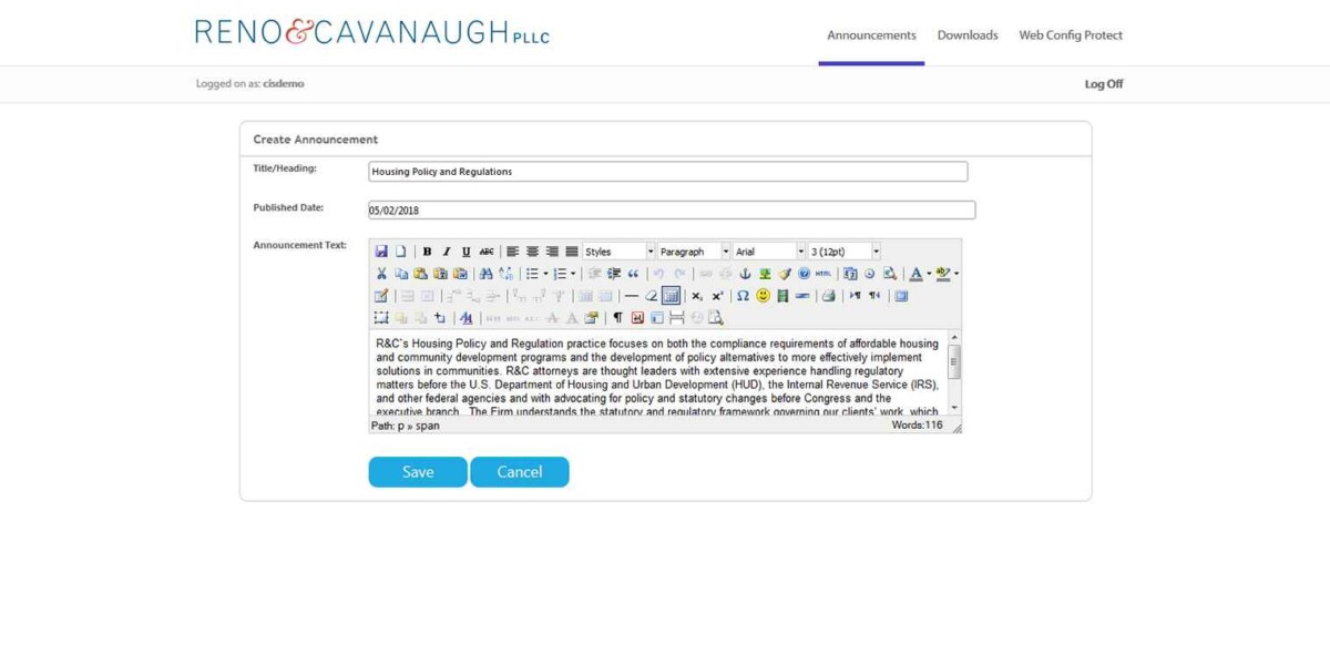 Reno & Cavanaugh – Interface Admin Create Announcements reno_Create_Announcements