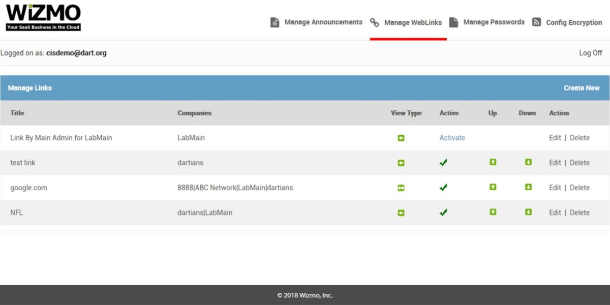 WIZMO – Interface Admin ManageLink