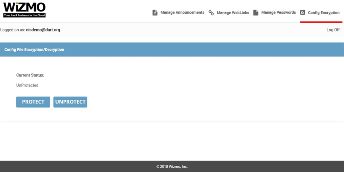WIZMO – Interface Admin ConfigEncript