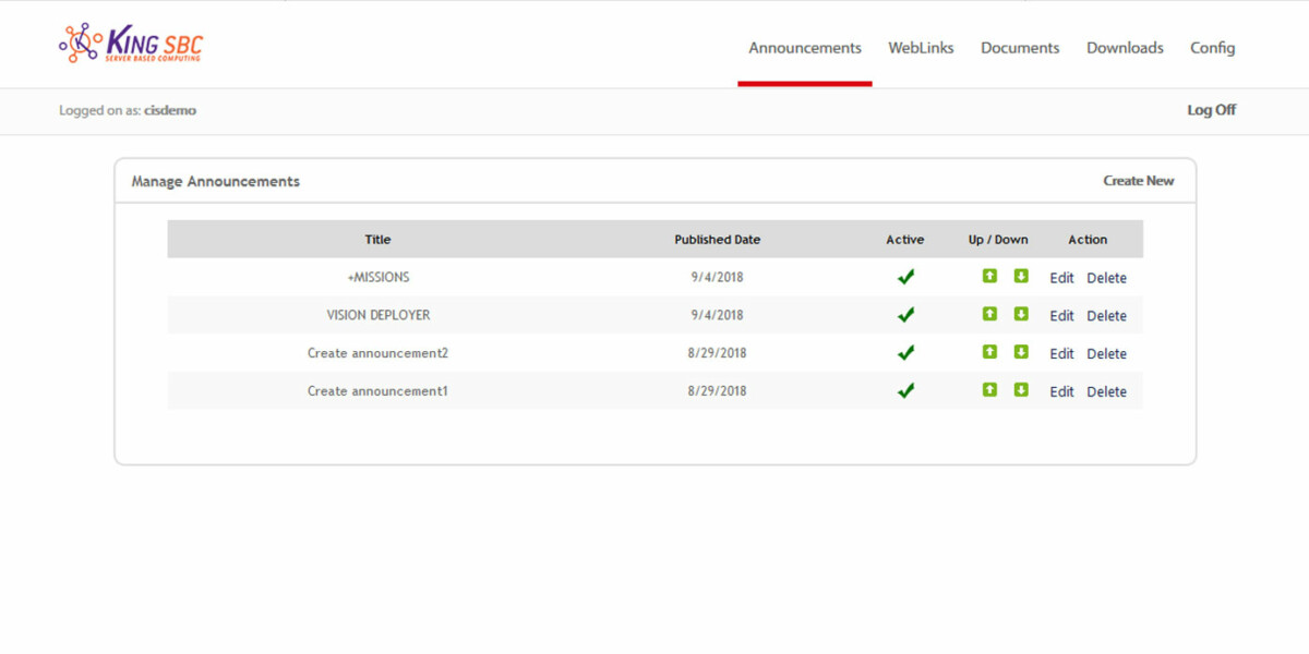 KING SBC - Interface Admin - Announcement KING SBC - Interface Admin - Announcement