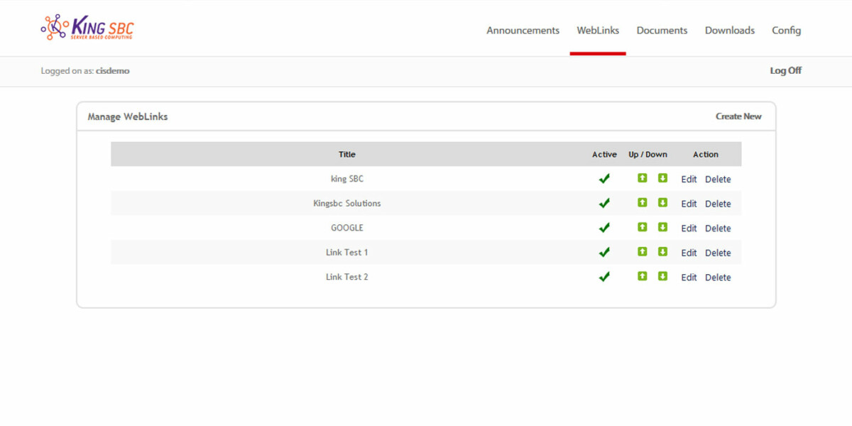 KING SBC - Interface Admin - Manage WebLinks KING SBC - Interface Admin - Manage WebLinks