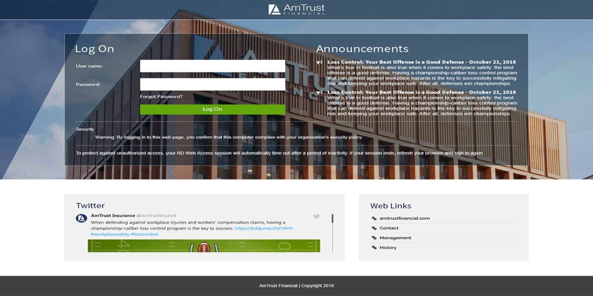 AmTrust Financial - RDWeb 2.0 - login