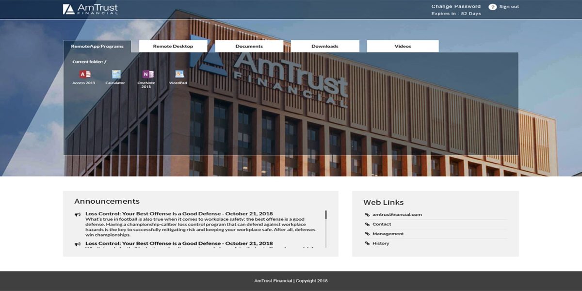 AmTrust Financial - RDWeb 2.0 - Afterlogin