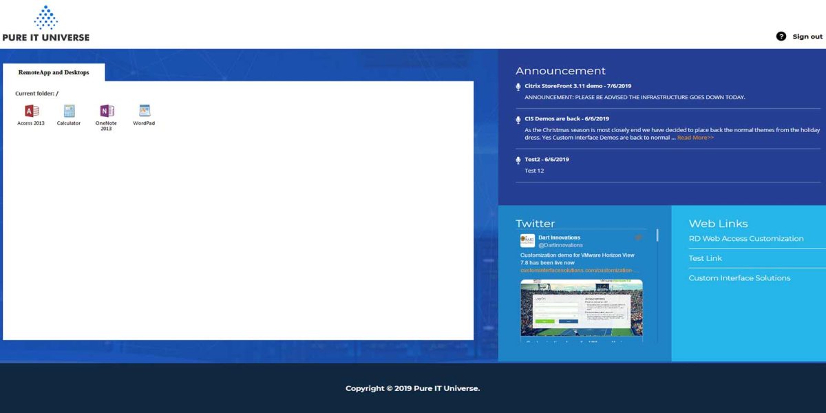 Pure IT Universe - MS RDWeb Access 2012 R2 - After Login