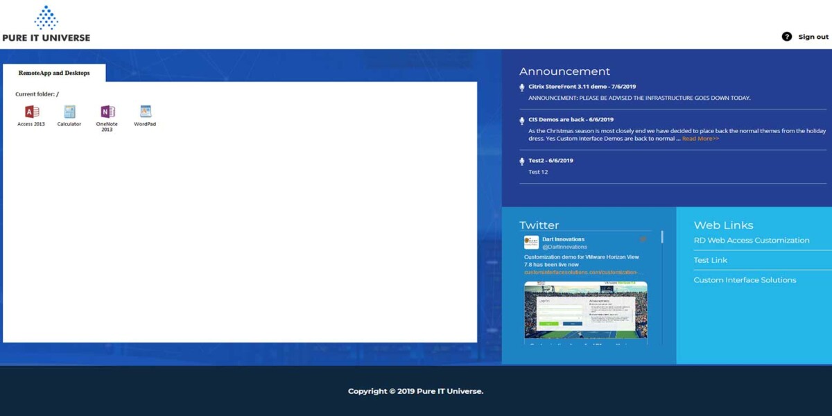 Pure IT Universe - MS RDWeb Access 2012 R2 - After Login