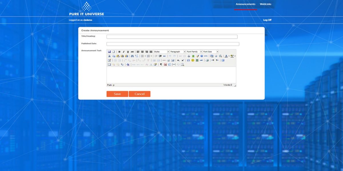 Pure IT Universe - RDWeb -2012 - Create-Announcements