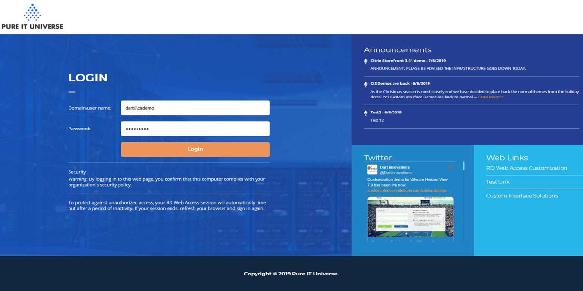 Pure IT Universe - MS RDWeb Access 2012 R2 - Login pure IT Universe -MS RDWeb Access 2016 - Login