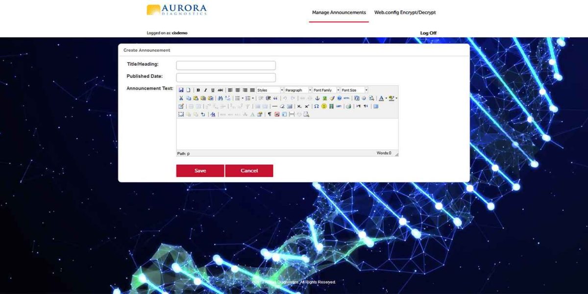 Aurora Diagnostics - Netscaler 12.1 - Create Manage Announcement Aurora-create_manage_announcement