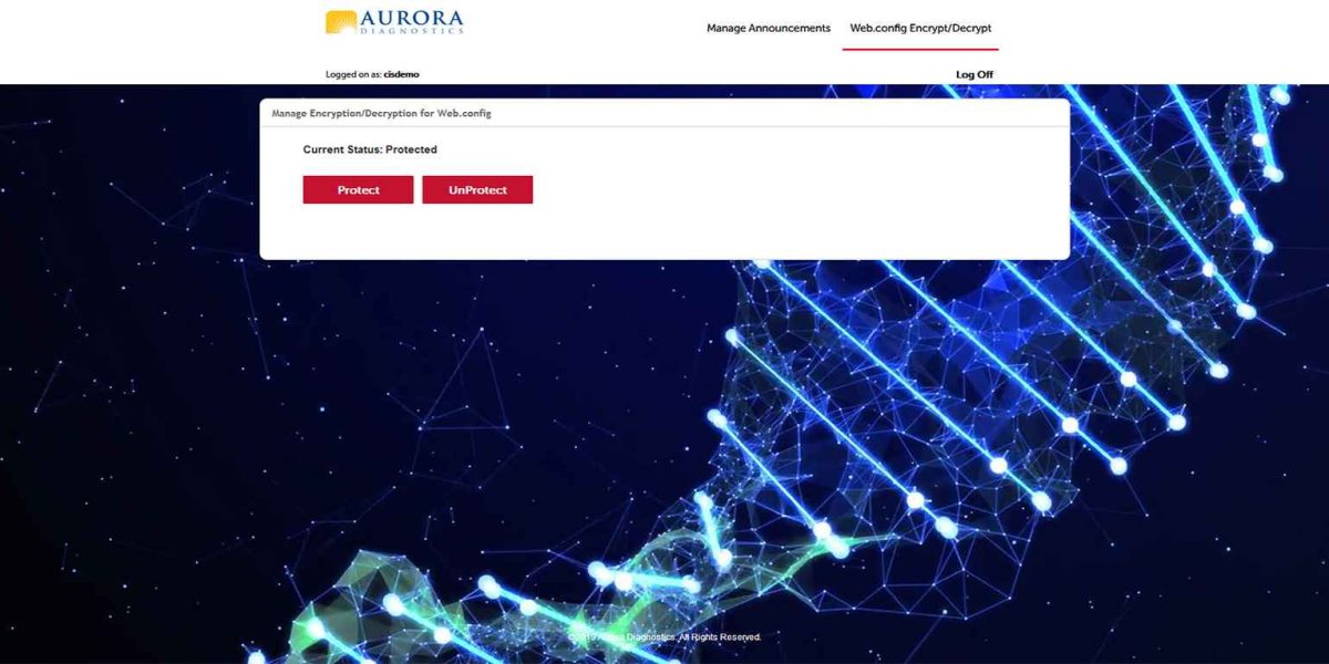Aurora Diagnostics - Netscaler 12.1 - Manage Encryption/Decryption for Web.config Aurora-encrypt