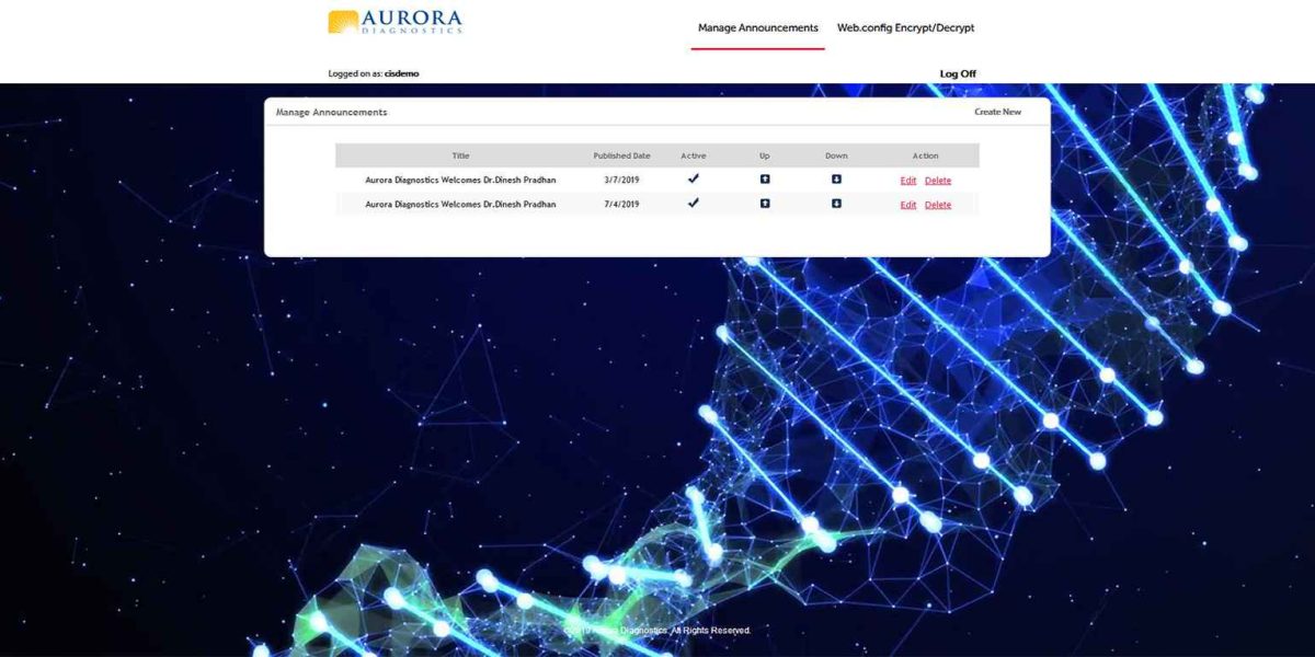 Aurora Diagnostics - Netscaler 12.1 - Manage Announcements Aurora-manage_announcement