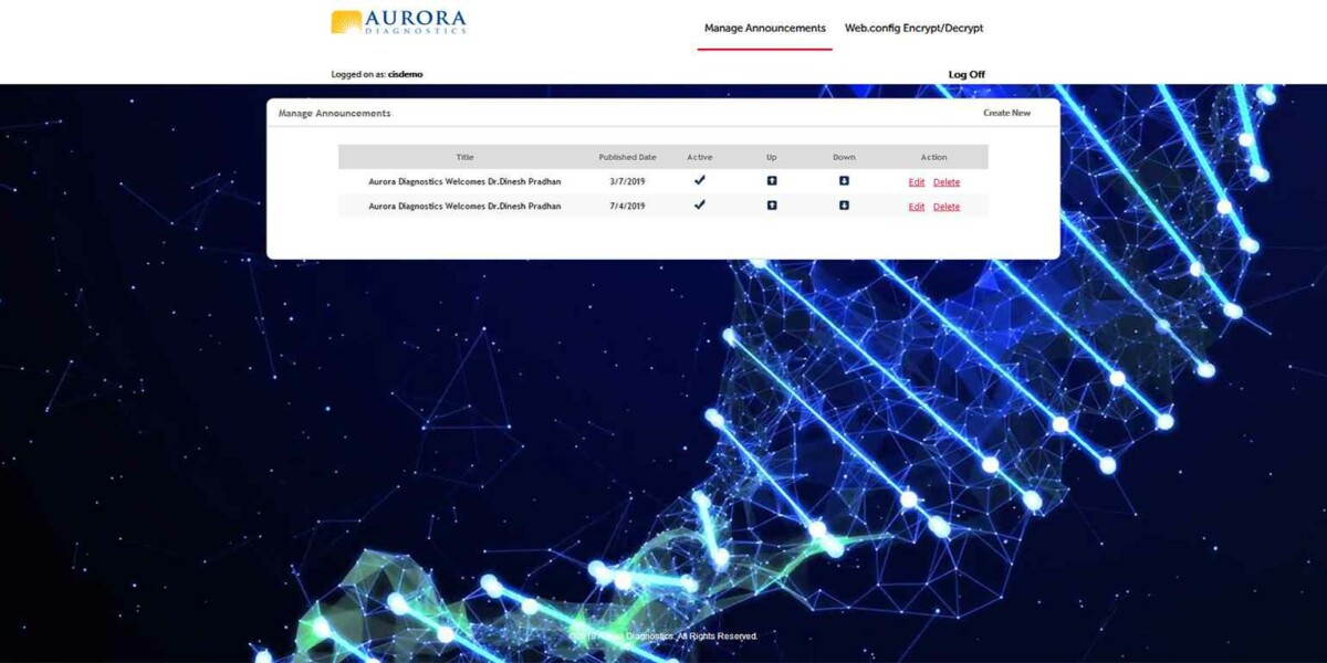 Aurora Diagnostics - Netscaler 12.1 - Manage Announcements Aurora-manage_announcement