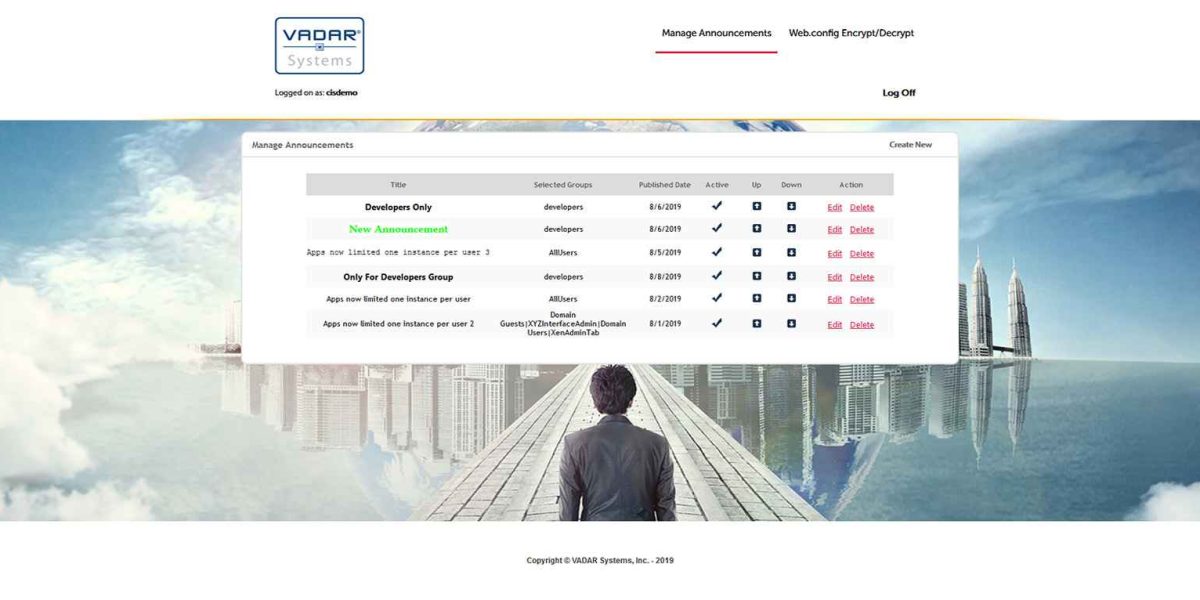 VADAR Systems - StoreFront 3.12 - Manage Announcements Vadar-Systems-Admin_manage_announcement