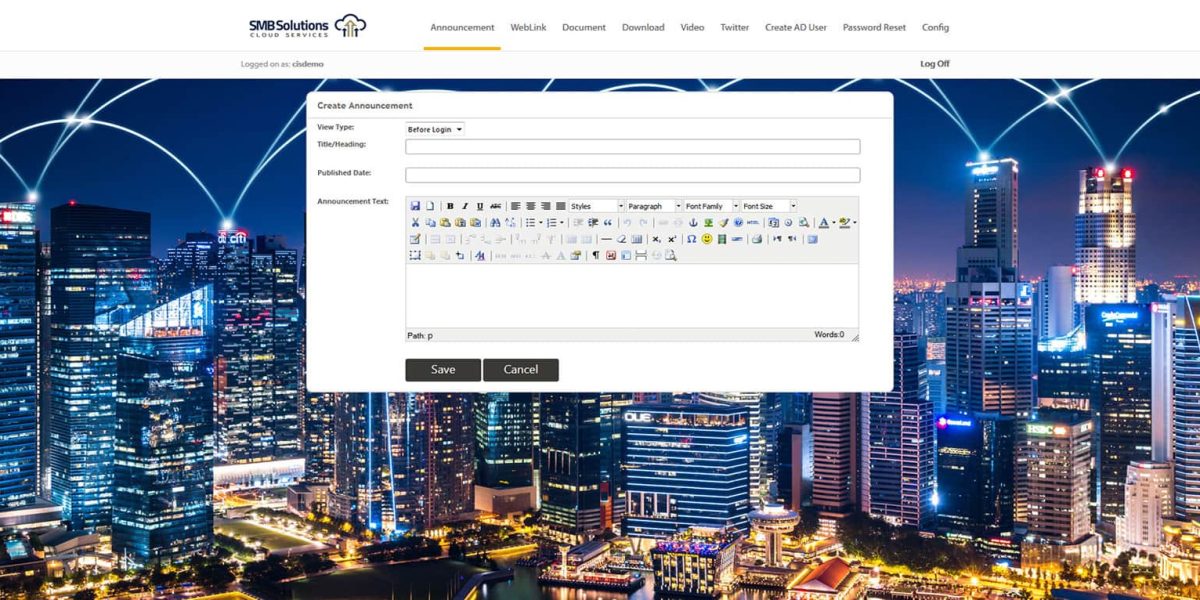 SMB Solutions - RDWeb - 2019 - Create-Manage-Announcement