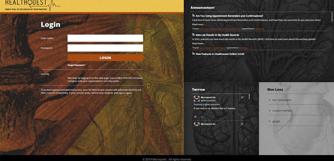 HealthQuest RDWeb HealthQuest -RDWeb - 2019 - Login