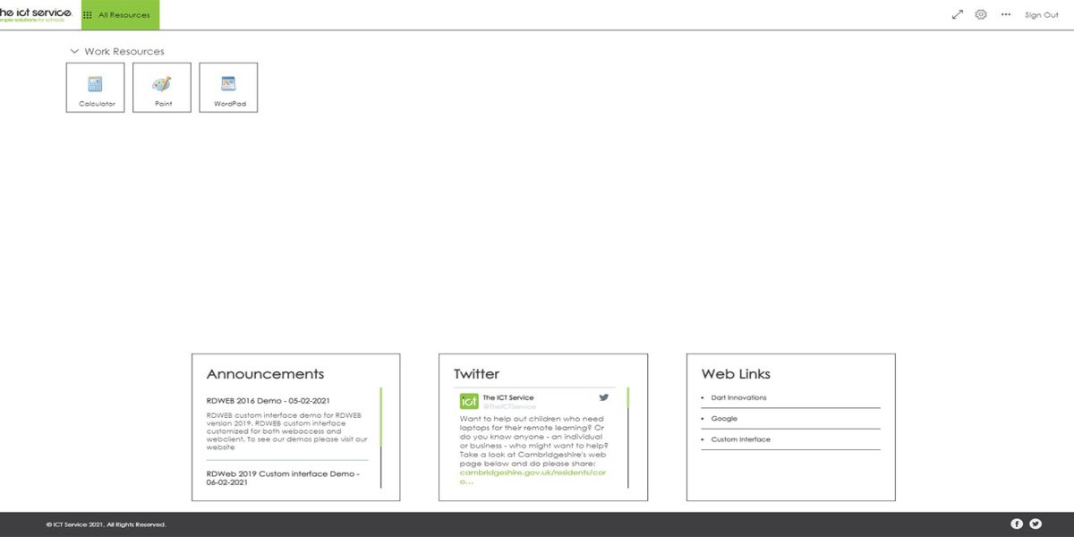 ICT Service - RD Web Client Work Resources ICT Service - RD Web Client Work Resources