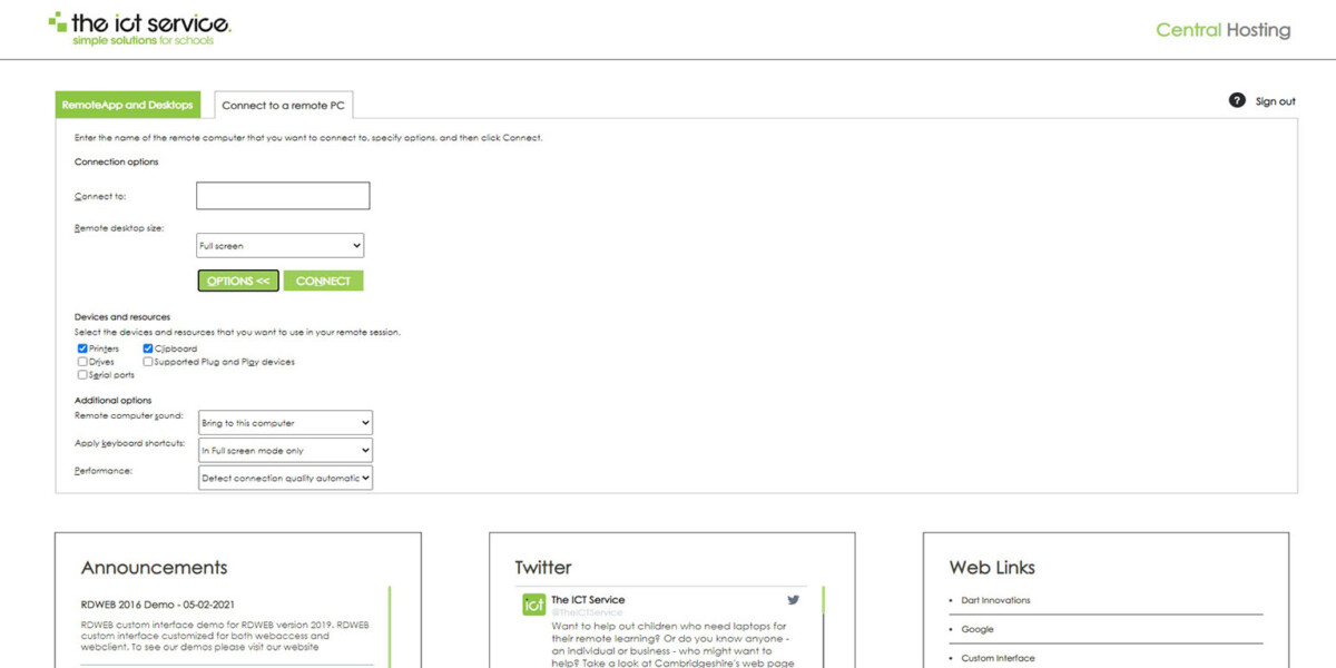 ICT Service - RD Web Access - Connect a RemotePC option