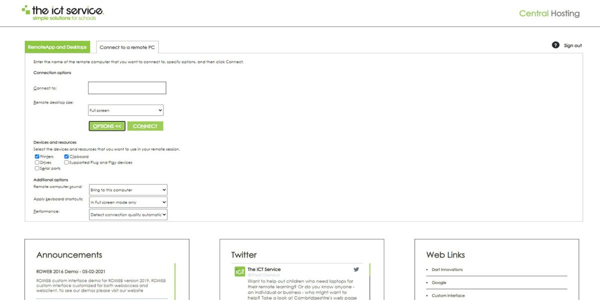 ICT Service - RD Web Access - Connect a RemotePC option ICT Service - RD Web Access - Connect a RemotePC option
