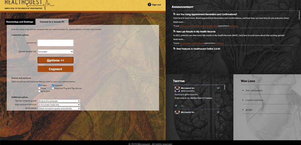 HealthQuest -RDWeb - 2019 - Connect to PC Options HealthQuest -RDWeb - 2019 - Connect to PC Options