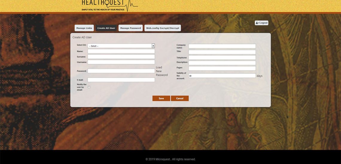 HealthQuest -RDWeb - 2019 - Interface Admin Create AD User HealthQuest -RDWeb - 2019 - Interface Admin Create AD User