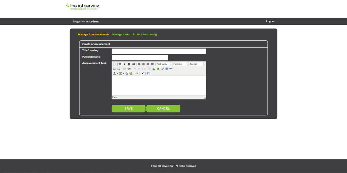 ICT Service - RD Web Access - Create announcement