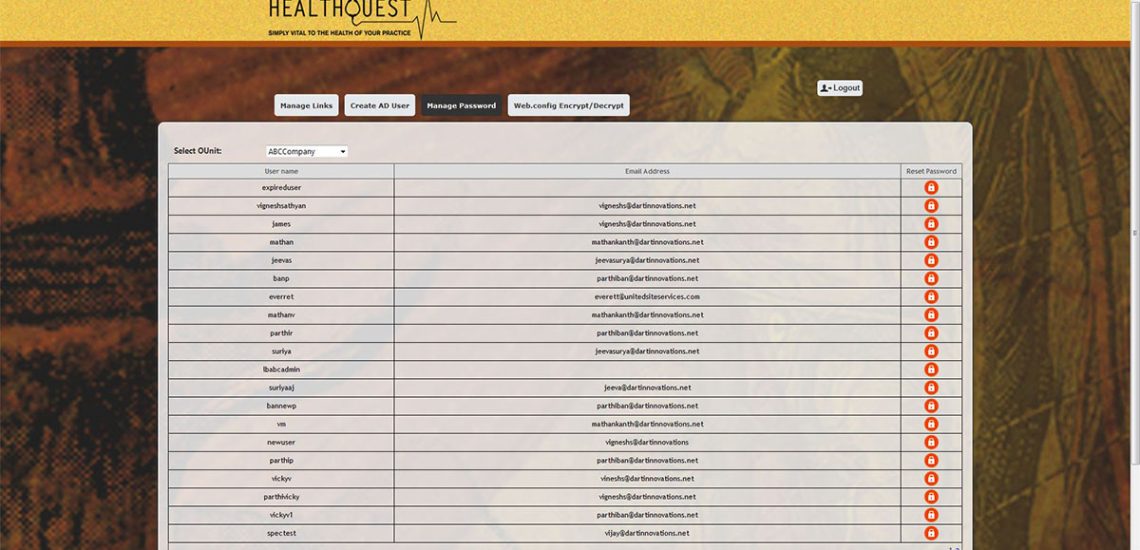 HealthQuest -RDWeb - 2019 - Interface Admin Manage password HealthQuest -RDWeb - 2019 - Interface Admin Manage password