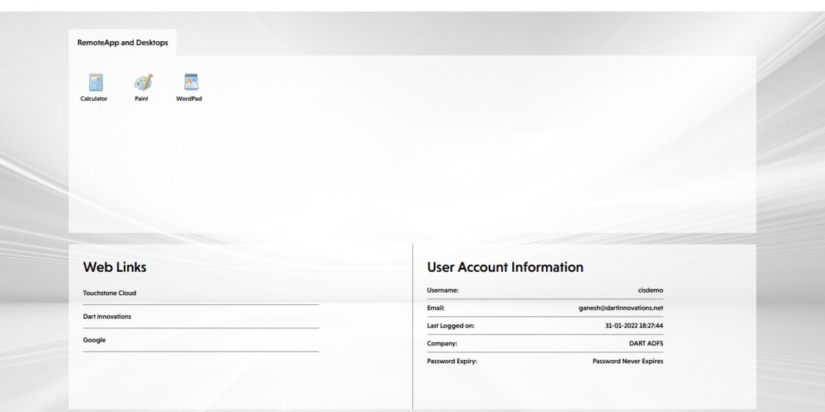 Touchstone – RD Web Access 2019 After Login