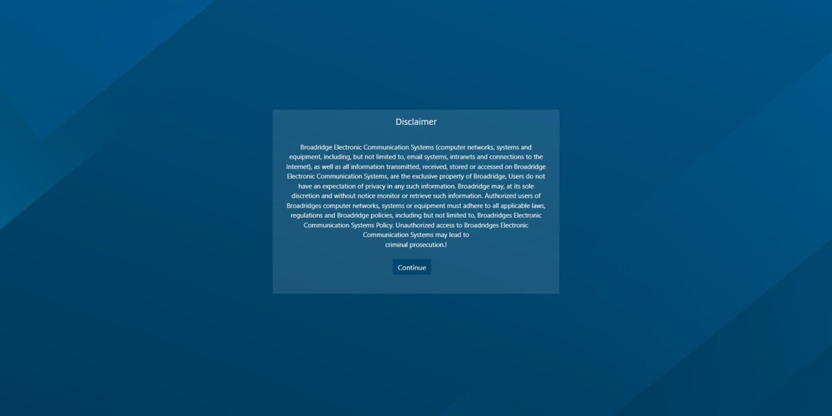 Broadridge – Storefront 2402 Disclaimer Page before login.
