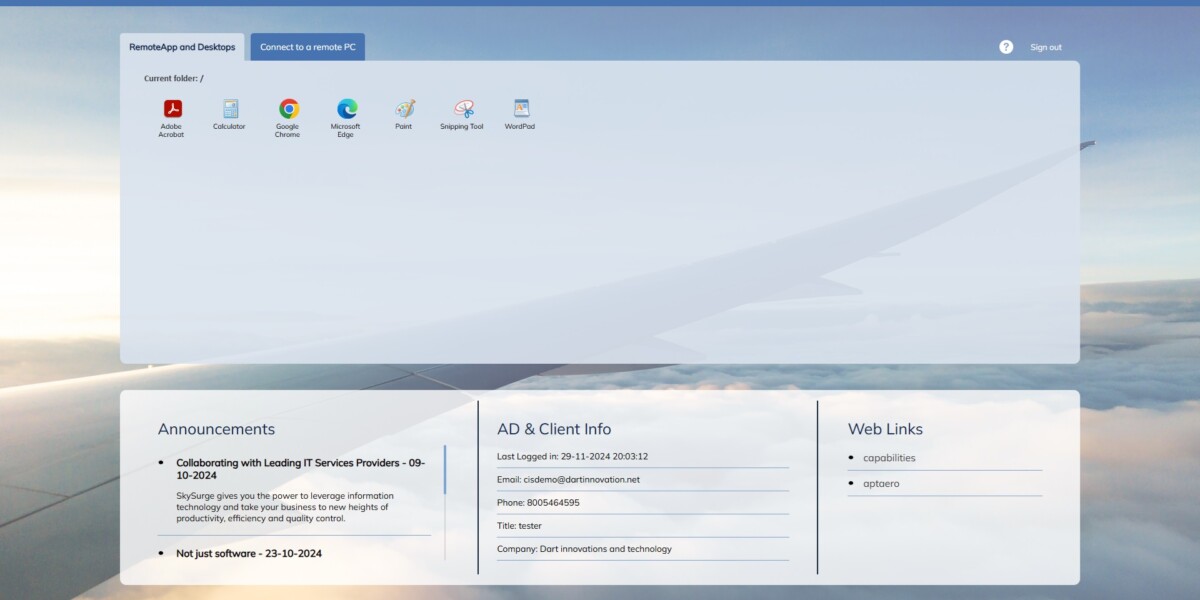 Aptaero – RDWeb Access 2022 After Login